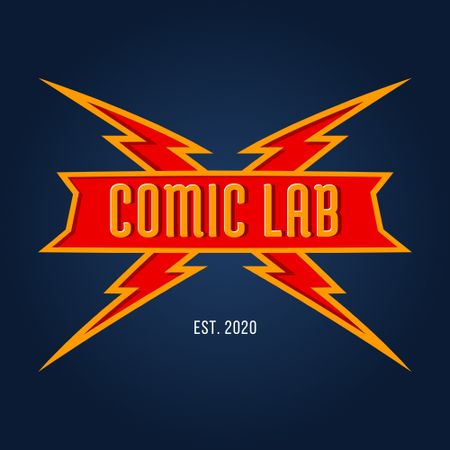 Comics Store Emblem with Lightnings Illustration Logo Design Template