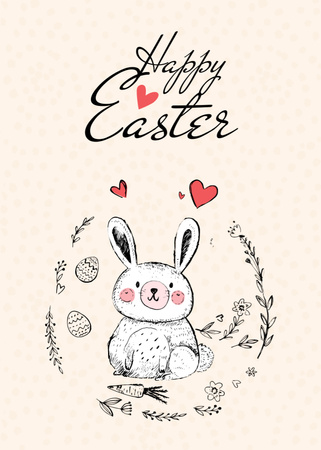 Plantilla de diseño de Felices Pascuas de Cute Bunny Postcard 5x7in Vertical 