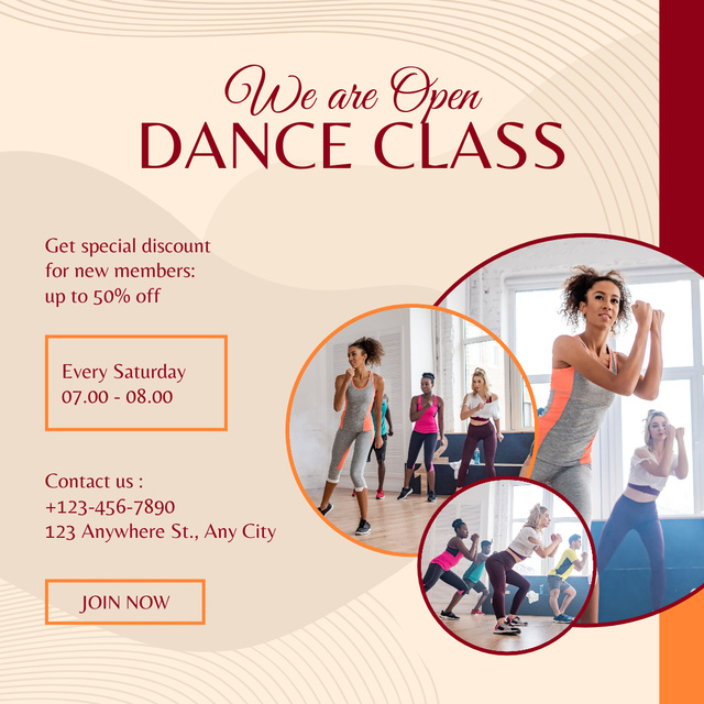 Designvorlage Ad of Open Dance Class with People in Studio für Instagram