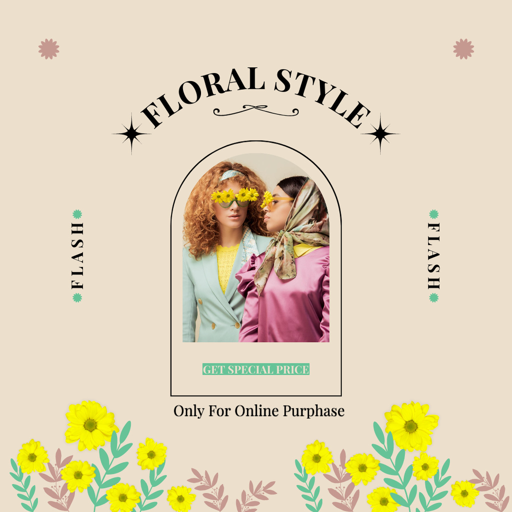 Women's Floral Style Sale Announcement Instagram Šablona návrhu