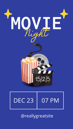 Szablon projektu Noc filmowa reklama z popcornem na niebiesko Instagram Story