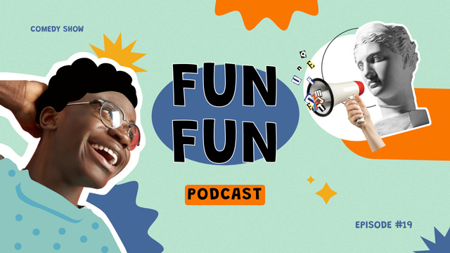 Platilla de diseño Comedy Podcast Announcement with Funny Statue Youtube Thumbnail