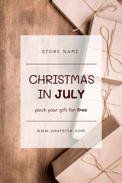 Designvorlage Free Gift Wrapping Offer for Christmas in July für Postcard 4x6in Vertical