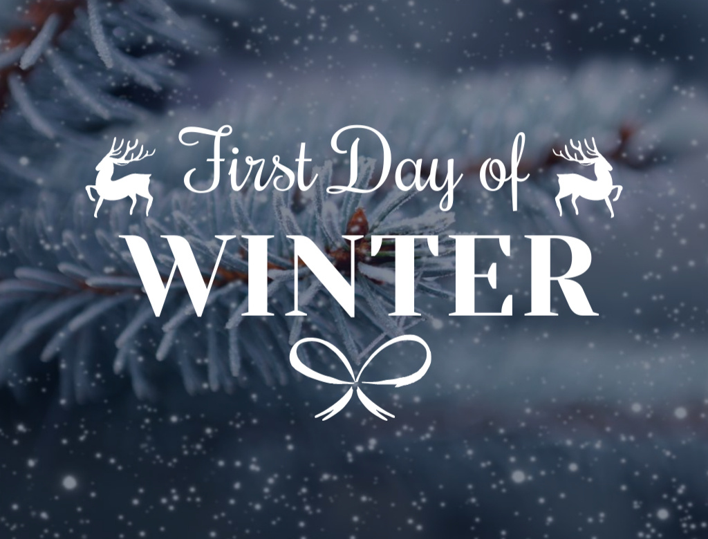 Platilla de diseño First Day Of Winter With Deers Postcard 4.2x5.5in