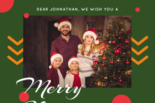 Platilla de diseño Lovely Christmas Greeting With Family In Santa Hats Postcard 4x6in