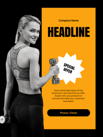 Athlete Woman training in Gym Poster US Design Template