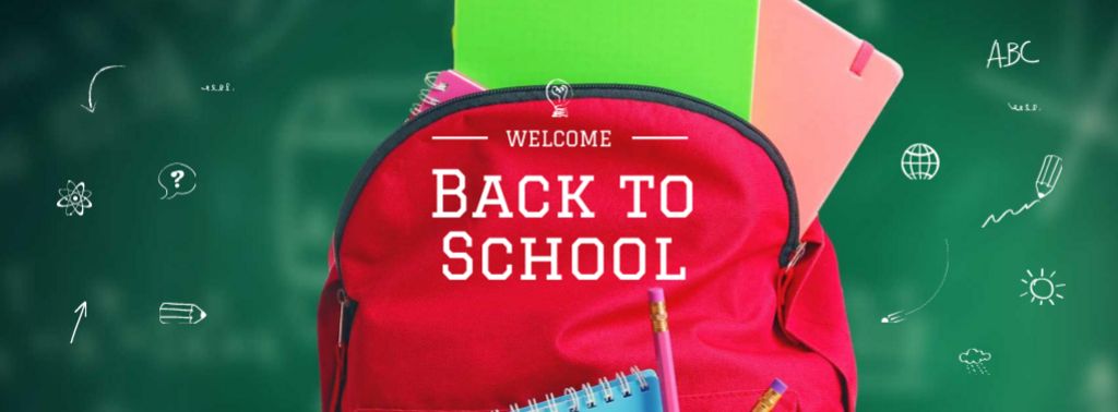 Back to School Offer with Red Backpack Facebook cover Modelo de Design
