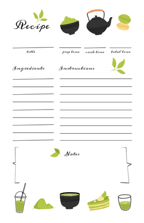 Green Beverages and Teapot Recipe Card Design Template