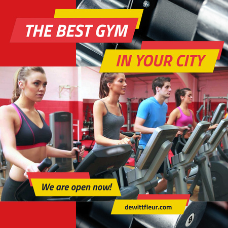 Gym Ticket Offer with People on Treadmills Animated Post Design Template