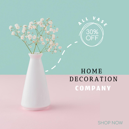 Home Decor Store Ad with White Vase Instagram Design Template