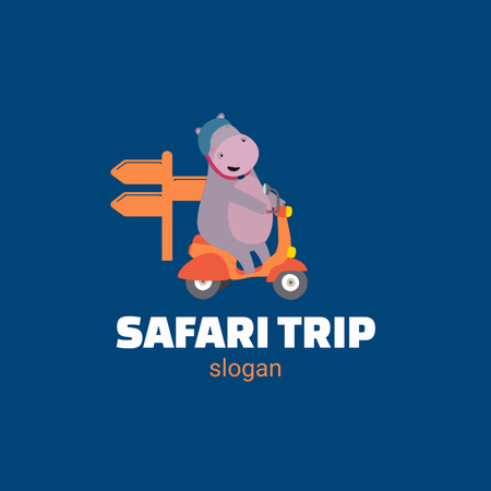 Oferta de viagem hipopótamo fofa no Safari Animated Logo Modelo de Design