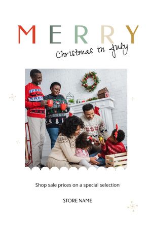 Christmas Sale Announcement with African American Family with Gifts Postcard 4x6in Vertical Design Template