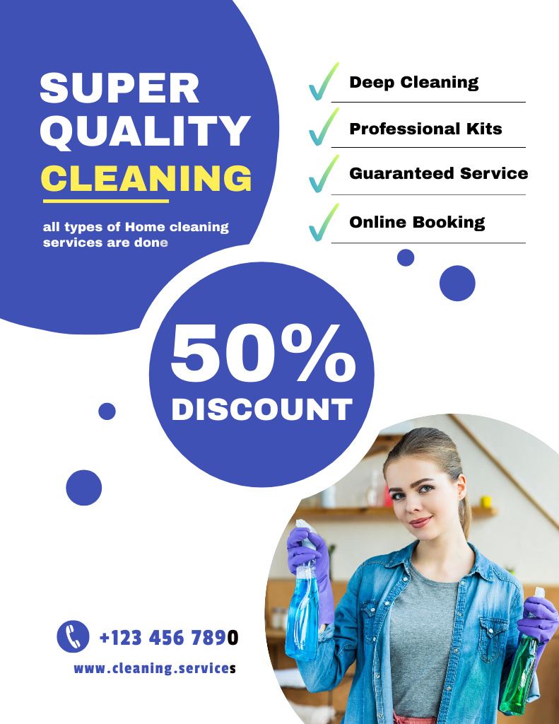 Special Discount On Cleaning Services With Booking Poster 8.5x11in Tasarım Şablonu