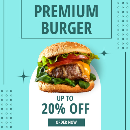 Premuim Burger Promotion in Blue Instagram Tasarım Şablonu