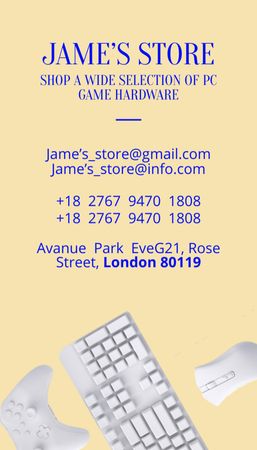 Ontwerpsjabloon van Business Card US Vertical van Video Game Gadget Store Contact Details