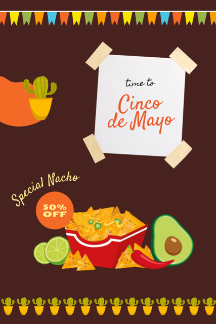 Mexican Food for Holiday Cinco de Mayo Postcard 4x6in Vertical Design Template