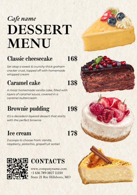 Collage of Yummy Desserts With Description In Beige Menu – шаблон для дизайну