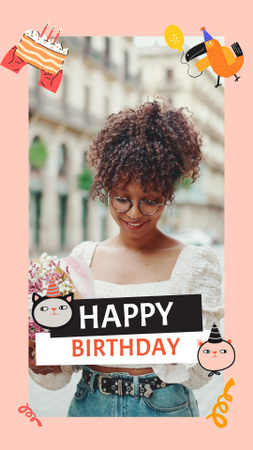 Bouquet And Sincere Congrats On Birthday TikTok Video Design Template