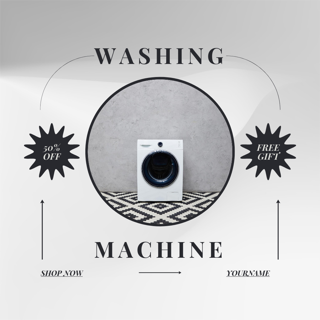 Washing Machine Discount Announcement on White Instagram AD Design Template