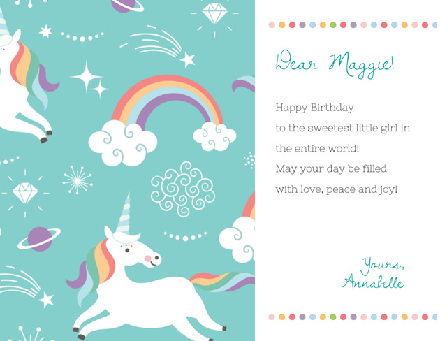 Amazing Happy Birthday Greeting With Magical Unicorns Postcard 4.2x5.5in Modelo de Design