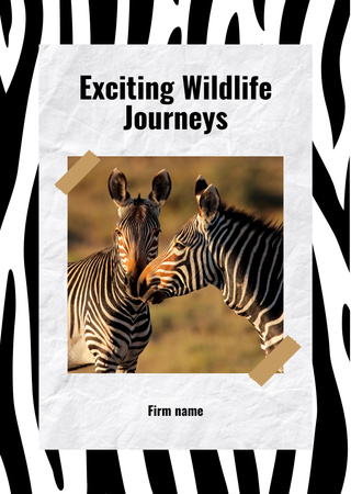 Ontwerpsjabloon van Postcard A6 Vertical van Wild Zebras In Nature And Wildlife with Journeys Promotion