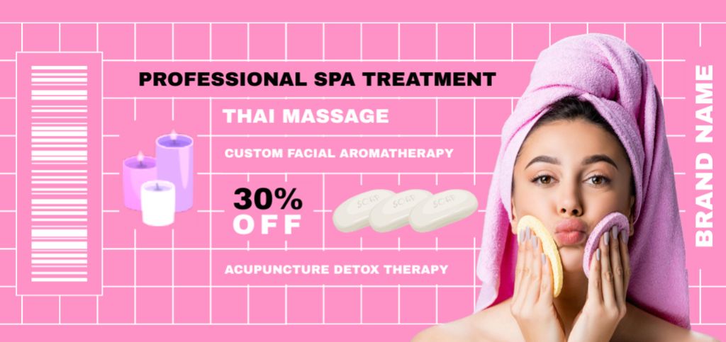 Spa Treatment Ad with Beautiful Woman Coupon Din Largeデザインテンプレート