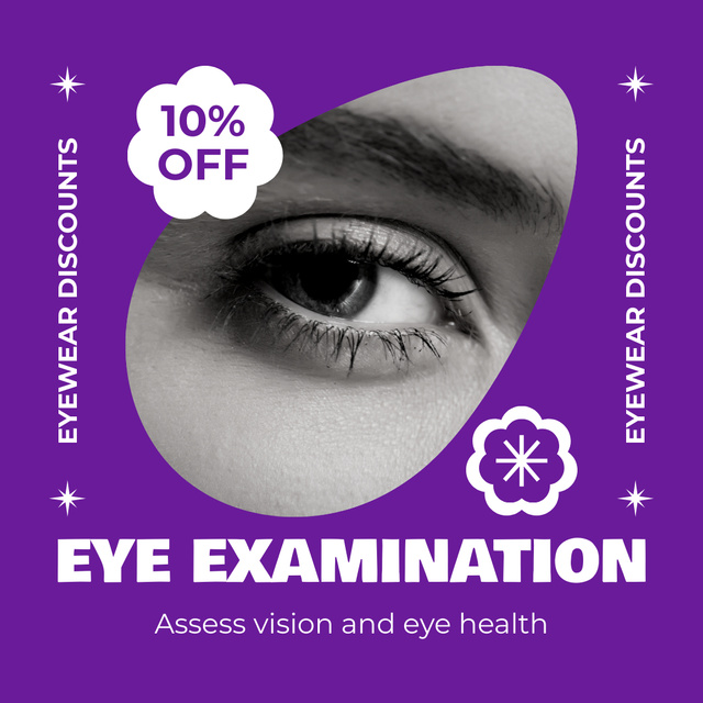 Eye Health Exam Offer with Discount on Eyewear Instagram Modelo de Design
