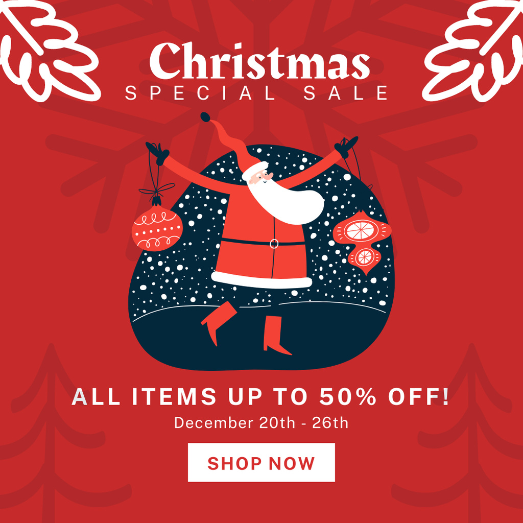 Christmas Sale with Santa Cartoon Illustration Instagram ADデザインテンプレート