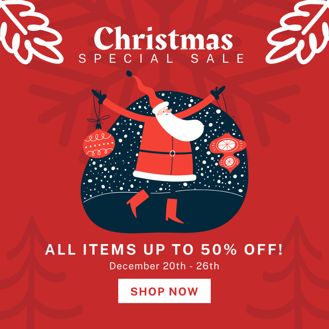 Christmas Sale with Santa Cartoon Illustration Instagram AD – шаблон для дизайна