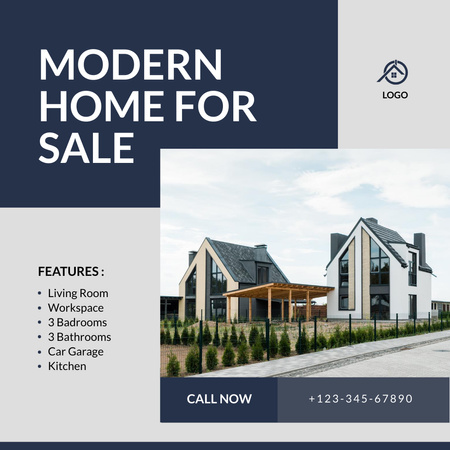 Modern Home For Sale Square Video Post Animated Post Šablona návrhu