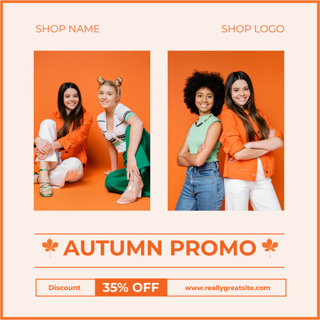 Promo Autumn Discount with Young Beautiful Women Animated Post Design Template