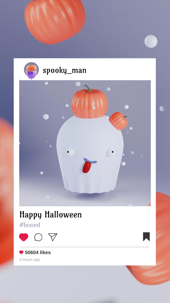 Funny Halloween Ghost with Pumpkins on Head Instagram Storyデザインテンプレート