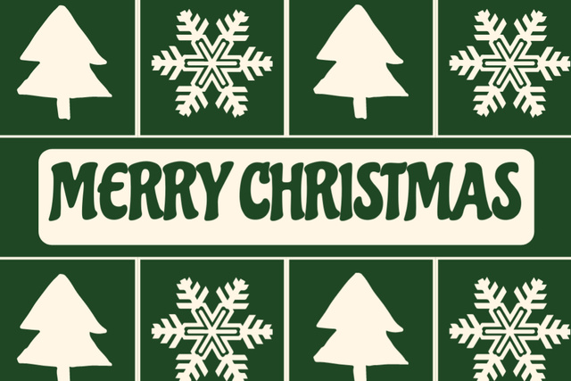 Handdrawn Christmas Greetings With Winter Pattern Postcard 4x6in Šablona návrhu
