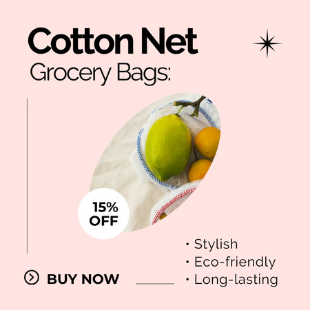 Cotton Net Bags For Groceries Sale Offer Animated Post Design Template