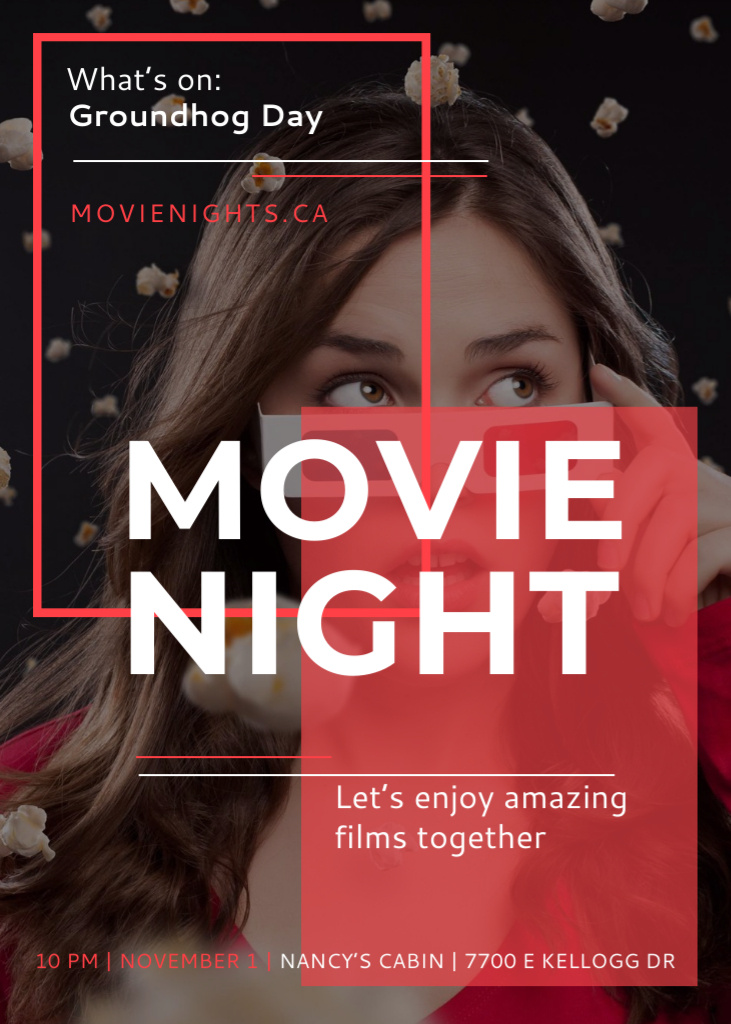 Movie Night Event Woman in 3d Glasses Invitation Modelo de Design