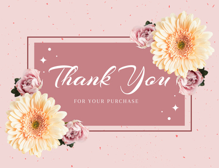 Message Thank You For Purchase Decorated with Live Flowers Thank You Card 5.5x4in Horizontal Design Template