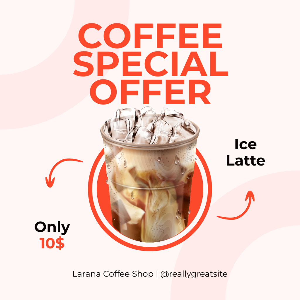 Excellent Ice Latte Offer In Coffee Shop Instagram Πρότυπο σχεδίασης