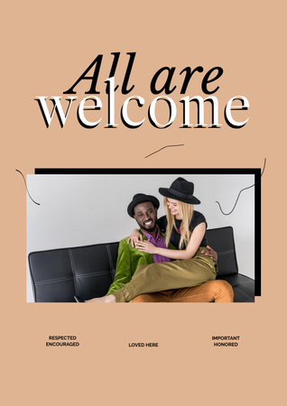 Platilla de diseño Inspirational Phrase with Multiracial Couple in Hats Poster