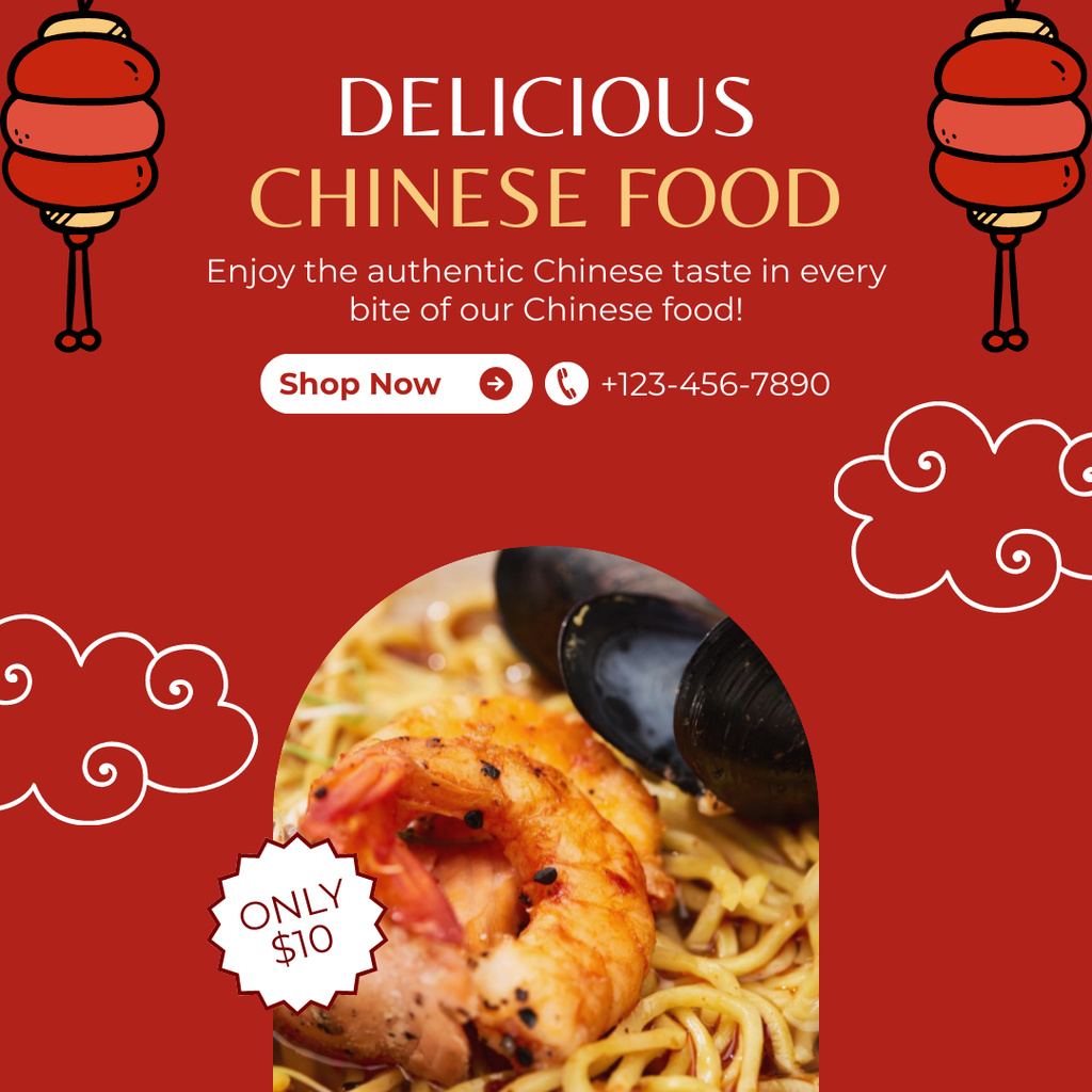 Suggestion of Chinese Noodles with Shrimp Instagram Design Template