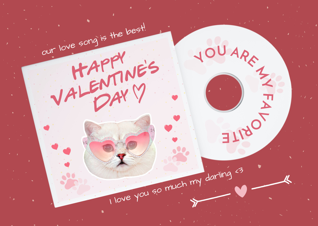 Plantilla de diseño de Valentine's Day Love Confession with Cute Cat with Pink Glasses Card 