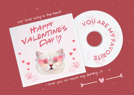 Platilla de diseño Valentine's Day Love Confession with Cute Cat with Pink Glasses Card