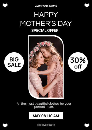 Mother's Day Discount with Mom and Girl in Wreaths Poster Design Template