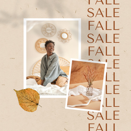 Designvorlage Autumn Sale of Furniture with Woman in Stylish Bedroom für Animated Post