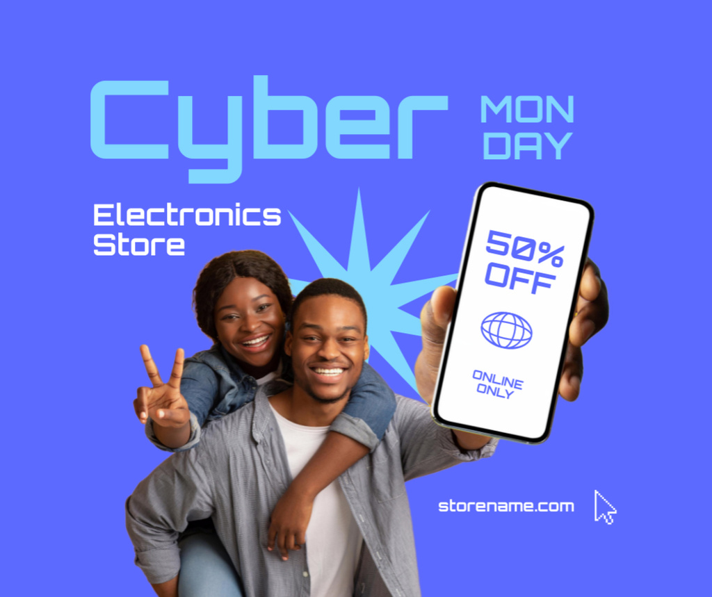 Plantilla de diseño de Cyber Monday,Electronics store sale Facebook 