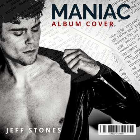 Stylish composition with book sheets and undressing man Album Cover Design Template