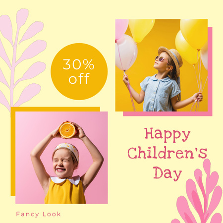 Happy Cute Kids on Children's Day Animated Post Design Template