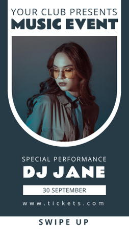 Plantilla de diseño de Anuncio de evento musical en club con mujer DJ Instagram Story 