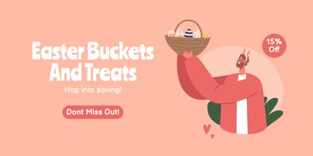 Oferta de baldes e guloseimas para o feriado de Páscoa Twitter Modelo de Design