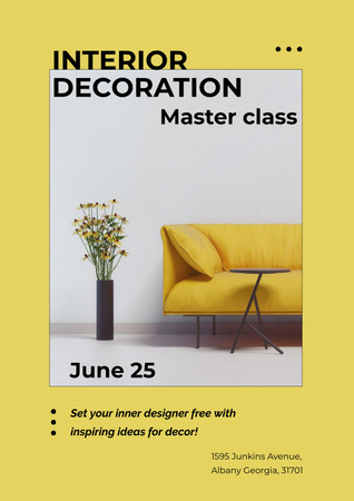 Platilla de diseño Masterclass of Interior decoration with Yellow Sofa Poster