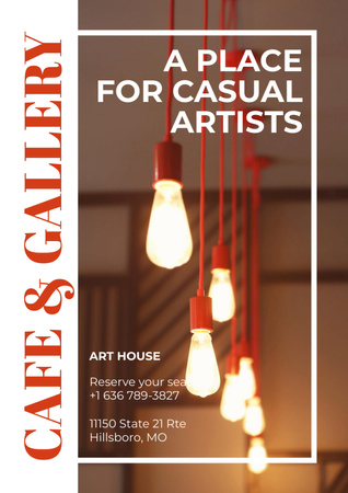 Bohemian Cafe and Art Gallery With Lights Poster A3 Modelo de Design